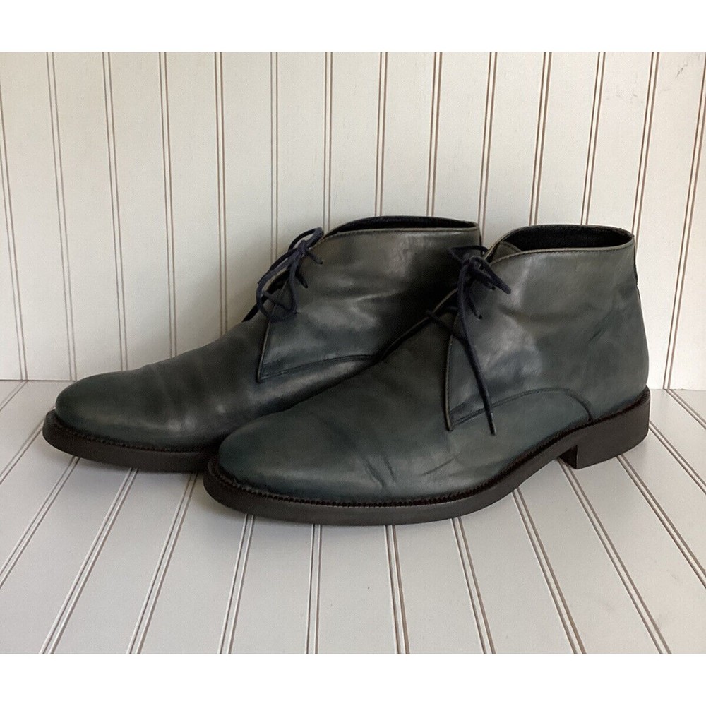 Bugatchi men lace up boots shoes leather made in Italy 9.5 teal
